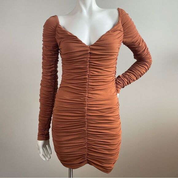 NWT REVOLVE x MICHAEL COSTELLO Terra Cotta Ana Mini Dress Ruched Bodycon - Picture 2 of 12